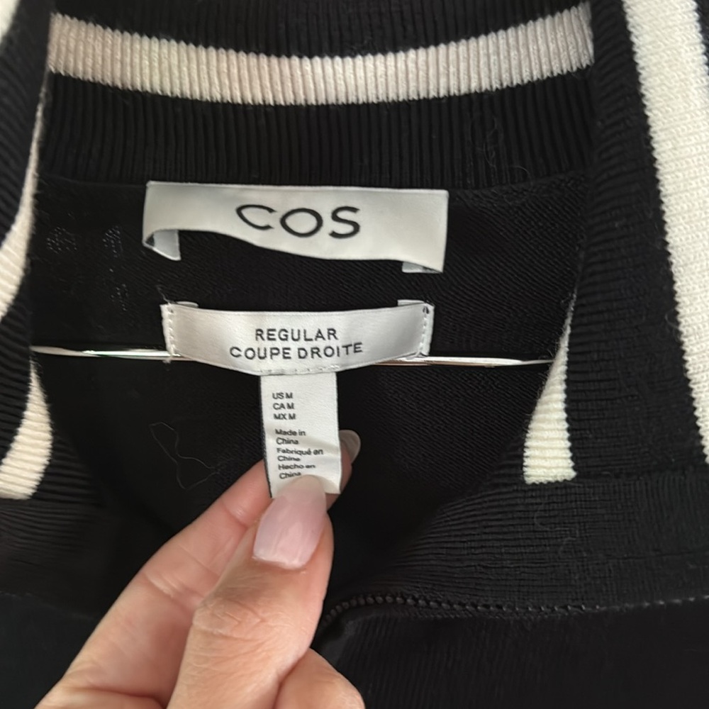 COS - Black and White Striped Zip-Up Sweater - Picture 3 of 4